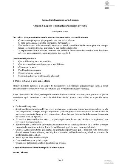 УРБАСОН 8 мг ПОРОШОК И РАСТВОРИТЕЛЬ ДЛЯ ПРИГОТОВЛЕНИЯ ИНЪЕКЦИОННОГО РАСТВОРА